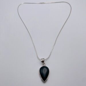 Sterling Silver 925 Black Onyx Pendant Necklace